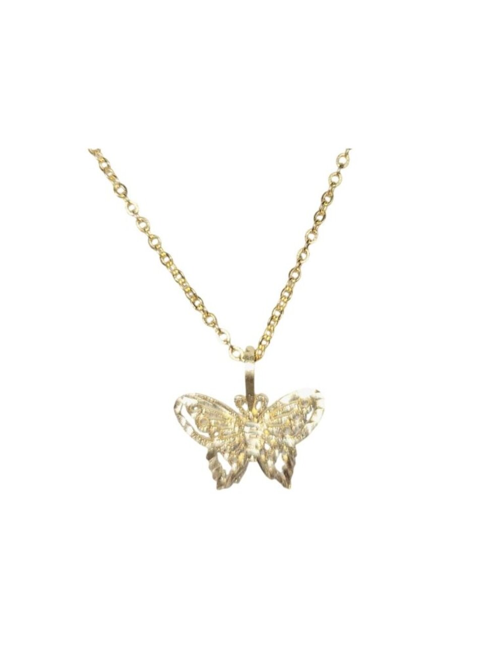 Vintage Dainty Butterfly Pendant And Chain Necklace 14K Yellow Gold Filigree 18"